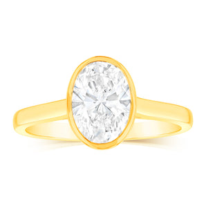 Luminesce Lab Grown 14ct Yellow Gold 1.5Carat Oval Cut Diamond Ring in Bezel Set
