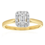 Luminesce Lab Grown 9ct yellow Gold 0.40 Carat Halo Emerald Brilliant Cut Ring
