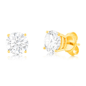 Luminesce Lab Grown 14ct Yellow Gold 3 Carat Diamond Stud Earrings