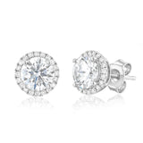 Luminesce Lab Grown 2.2 Carat Diamond Solitaire Halo Stu Earrings Sterling Silver