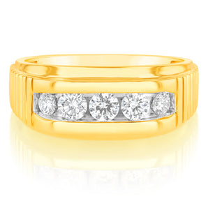 Luminesce Lab Grown 5 Diamonds Gents Ring in 9ct Yellow Gold