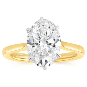 Luminesce Lab Grown 3 Carats Diamond Oval Solitaire Ring in 9ct Yellow Gold