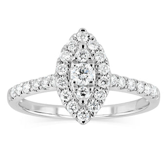 Luminesce Lab Grown 1/2 Carat with Round Brilliant 1/10 Carat Centre Diamond Marquise Ring Shape in 9ct White Gold