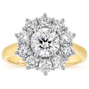 Luminesce Lab Grown 2 Carats Diamond Flower Ring in 9ct Yellow Gold