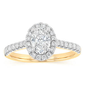 Luminesce Lab Grown 1 Carat Halo Oval Brilliant Cut Ring in 9ct Yellow Gold