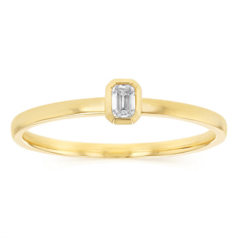 Luminesce Lab Grown 1/10 Carat Emerald Cut Bezel Solitaire Diamond Ring in 9ct Yellow Gold