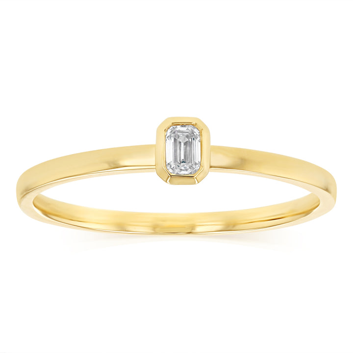 Luminesce Lab Grown 1/10 Carat Emerald Cut Bezel Solitaire Diamond Ring in 9ct Yellow Gold