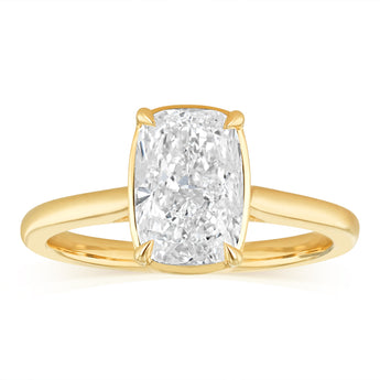 Luminesce Lab Grown 2 Carat Cushion Elongated Cut Diamond Solitaire Ring in 9ct Yellow Gold
