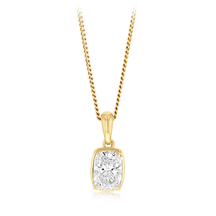 Luminesce Lab Grown 1 Carat Cushion Cut Diamond Solitaire Pendant in 9ct Yellow Gold