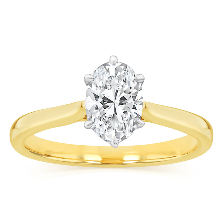 Luminesce Lab Grown 1 Carat Diamond Oval Solitaire Ring in 9ct Yellow Gold