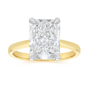 Luminesce Lab Grown 4 Carats Certified Radiant Diamond Solitaire Ring in 18ct Yellow Gold