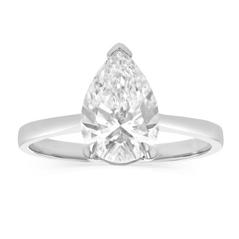 Luminesce Lab Grown 2 Carats Certified Pear Diamond Solitaire Ring in 18ct White Gold
