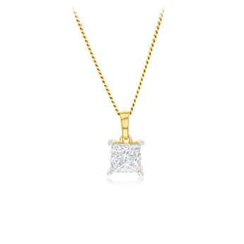 Luminesce Lab Grown 1 Carat Diamond Princess Cut Pendant in 9ct Yellow Gold