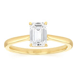 Luminesce Lab Grown 1 Carat Diamond Solitaire Emerald Ring in 9ct Yellow Gold