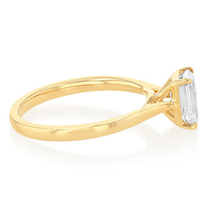 Luminesce Lab Grown 1 Carat Diamond Solitaire Emerald Ring in 9ct Yellow Gold