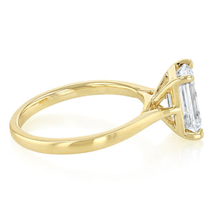 Luminesce Lab Grown 2 Carat Diamond Solitaire Emerald Ring in 9ct Yellow Gold