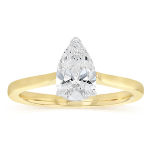 Luminesce Lab Grown 1 Carat Diamond Pear Solitaire Ring in 9ct Yellow and White Gold