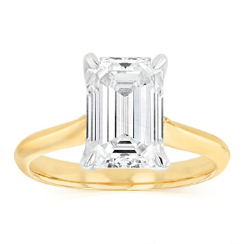 Luminesce Lab Grown 3 Carats Emerald Diamond Solitaire Ring in 9ct Yellow Gold