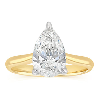 Luminesce Lab Grown 2 Carats Pear Diamond Solitaire Ring in 9ct Yellow Gold