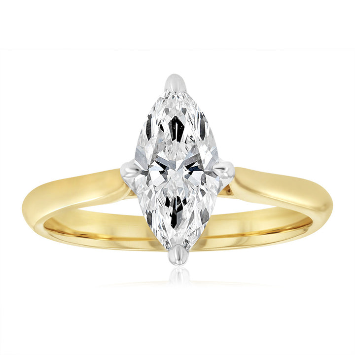 Luminesce Lab Grown 1 Carat Marquise Diamond Solitaire Ring in 9ct Yellow Gold