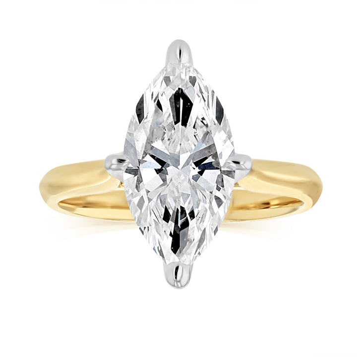 Luminesce Lab Grown 3 Carats Marquise Diamond Solitaire Ring in 9ct Yellow Gold