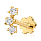 Luminesce Lab Grown  3 Diamond Single Flatback Stud Earring in 9ct Yellow Gold