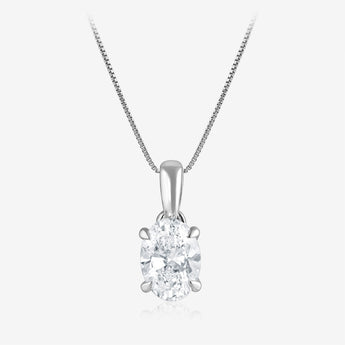 Luminesce Lab Grown 2 Carat Diamond Solitaire Oval Pendant on Chain in Sterling Silver