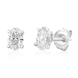 Luminesce Lab Grown 1 Carat Diamond Solitaire Oval Earrings in Sterling Silver
