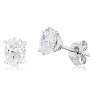 Luminesce Lab Grown 1.50 Carat Diamond Solitaire Oval Earrings in Sterling Silver