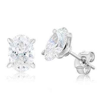 Luminesce Lab Grown 3 Carat Diamond Solitaire Oval Earrings in Sterling Silver