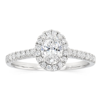 Luminesce Lab Grown 1 Carat Halo Oval Brilliant Cut Ring in 9ct White Gold