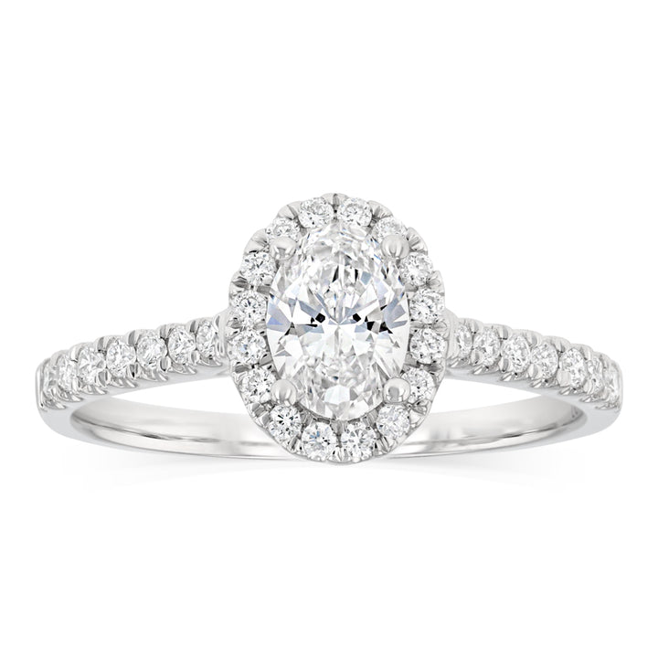 Luminesce Lab Grown 1 Carat Halo Oval Brilliant Cut Ring in 9ct White Gold