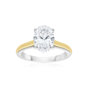 Luminesce Lab Grown 2 Carat Diamond Oval Solitaire Ring in 9ct Yellow God and Sterling Silver