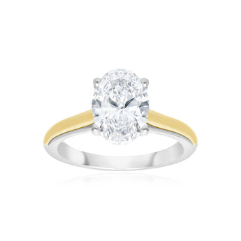 Luminesce Lab Grown 2 Carat Diamond Oval Solitaire Ring in 9ct Yellow God and Sterling Silver