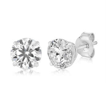 Luminesce Lab Grown 3 Carat Diamond Solitaire Stud Earrings in Platinum Plated Sterling Silver