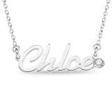 Personalised Sterling Silver Name Pendant with Birthstone on 40cm Chain