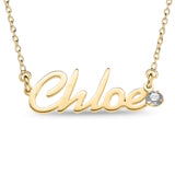 Personalised 9ct Yellow Gold Name Pendant with Birthstone on 40cm Chain