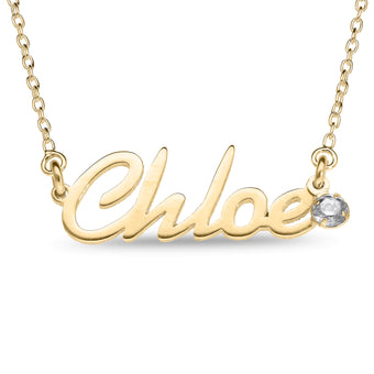 Personalised 9ct Yellow Gold Name Pendant with Birthstone on 40cm Chain