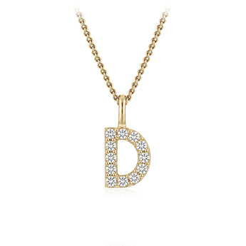Personalised 9ct Yellow Gold Initial D Pendant with Luminesce Lab Grown Diamonds