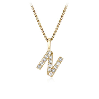 Personalised 9ct Yellow Gold Initial N Pendant with Luminesce Lab Grown Diamonds