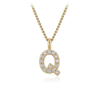 Personalised 9ct Yellow Gold Initial Q Pendant with Luminesce Lab Grown Diamonds