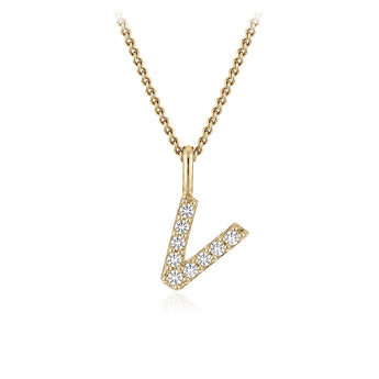 Personalised 9ct Yellow Gold Initial V Pendant with Luminesce Lab Grown Diamonds