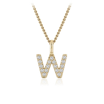 Personalised 9ct Yellow Gold Initial W Pendant with Luminesce Lab Grown Diamonds