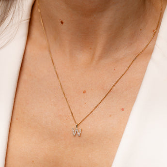 Personalised 9ct Yellow Gold Initial W Pendant with Luminesce Lab Grown Diamonds