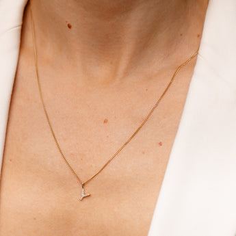 Personalised 9ct Yellow Gold Initial Y Pendant with Luminesce Lab Grown Diamonds