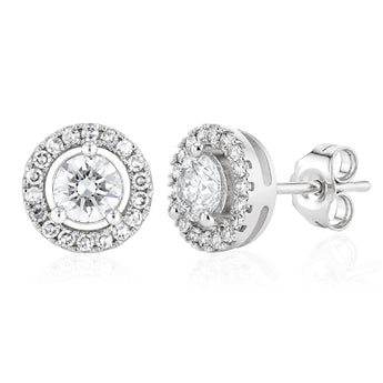 Luminesce Lab Grown 1 Carat Diamond Halo Stud Earrings in Sterling Silver