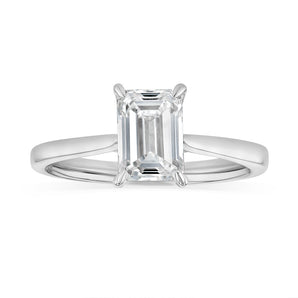 1.50 Carat Lab Diamond Emerald Cut Solitaire Ring in Sterling Silver