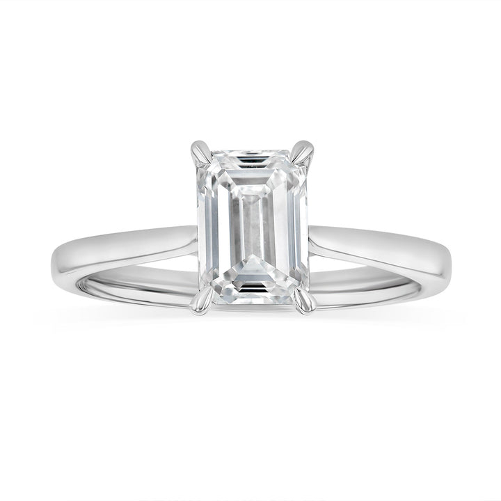 1.50 Carat Lab Diamond Emerald Cut Solitaire Ring in Sterling Silver