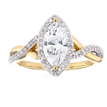 Luminesce Lab Grown 1 Carat Diamond Halo Ring in 9ct Yellow Gold