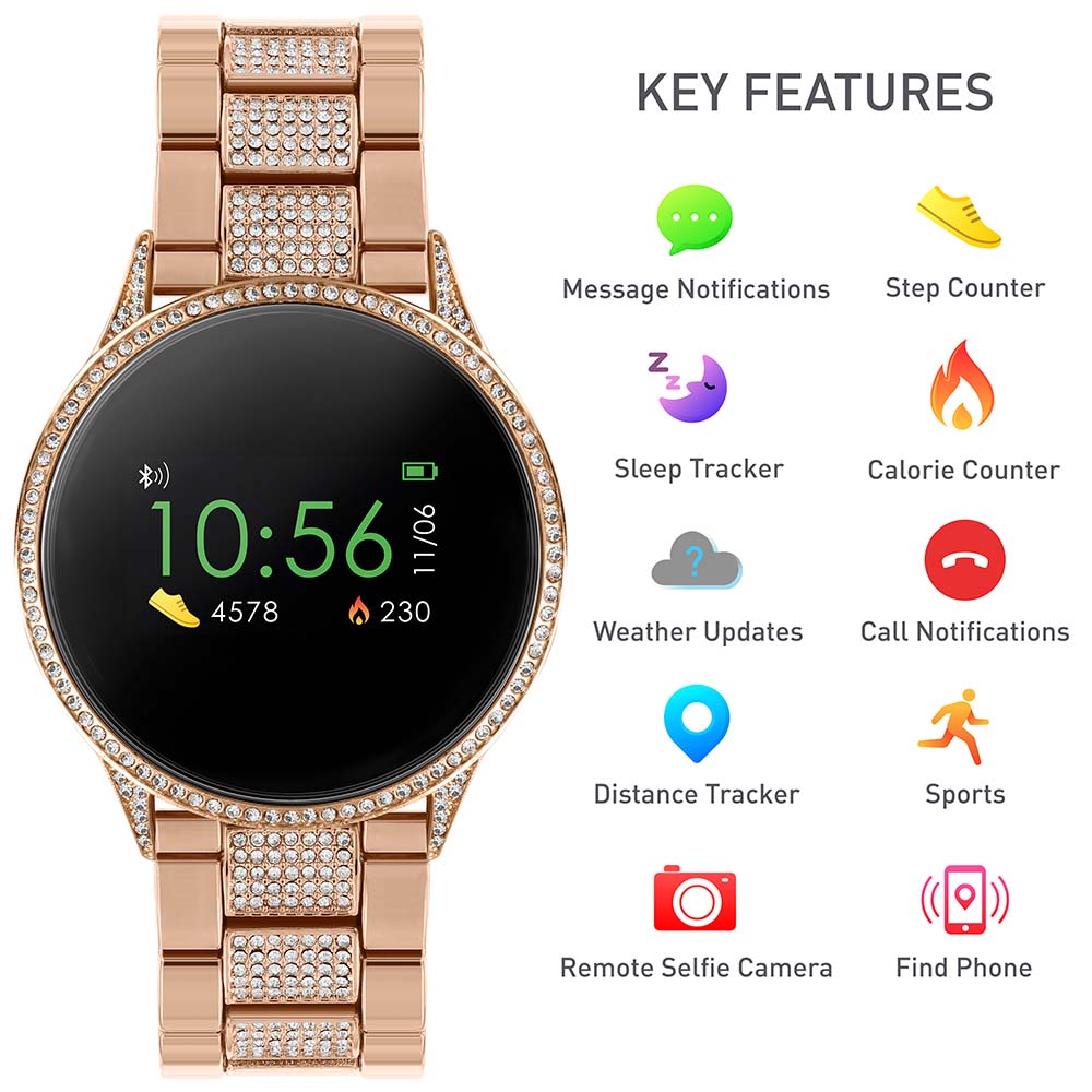 Reflex Active RA04-4014 Rose Gold Link Crystal Smart Watch